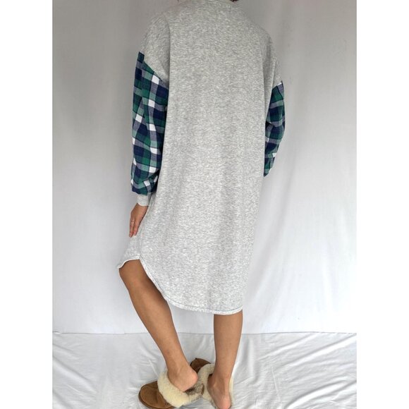 90s vintage plaid flannel cute kitten cat long sleeved pajama fleece sleep dress - Picture 6 of 10